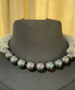 SEALILLY Accessories Silver Spring Ring Necklace With Black Mother Of Pearl