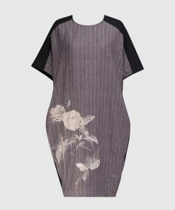 ALEMBIKA Gray Linen Stripe Dress Dresses