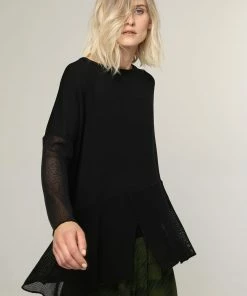 Ozai N Ku Black Mesh Peplum Top