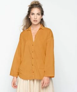 Baci Tops Wash Dyed Deep Button-Up Shirt Copper