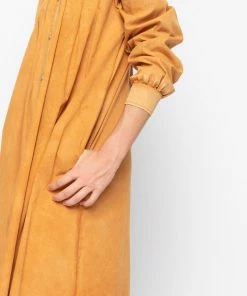 Baci Dresses Wash Dyed Pleated Button-Up Shirtdress Copper