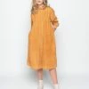 Baci Dresses Wash Dyed Pleated Button-Up Shirtdress Copper